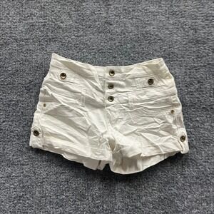 Refuge Shorts Womens Size 2 White High Waisted Multi Button Fly Stretch Denim
